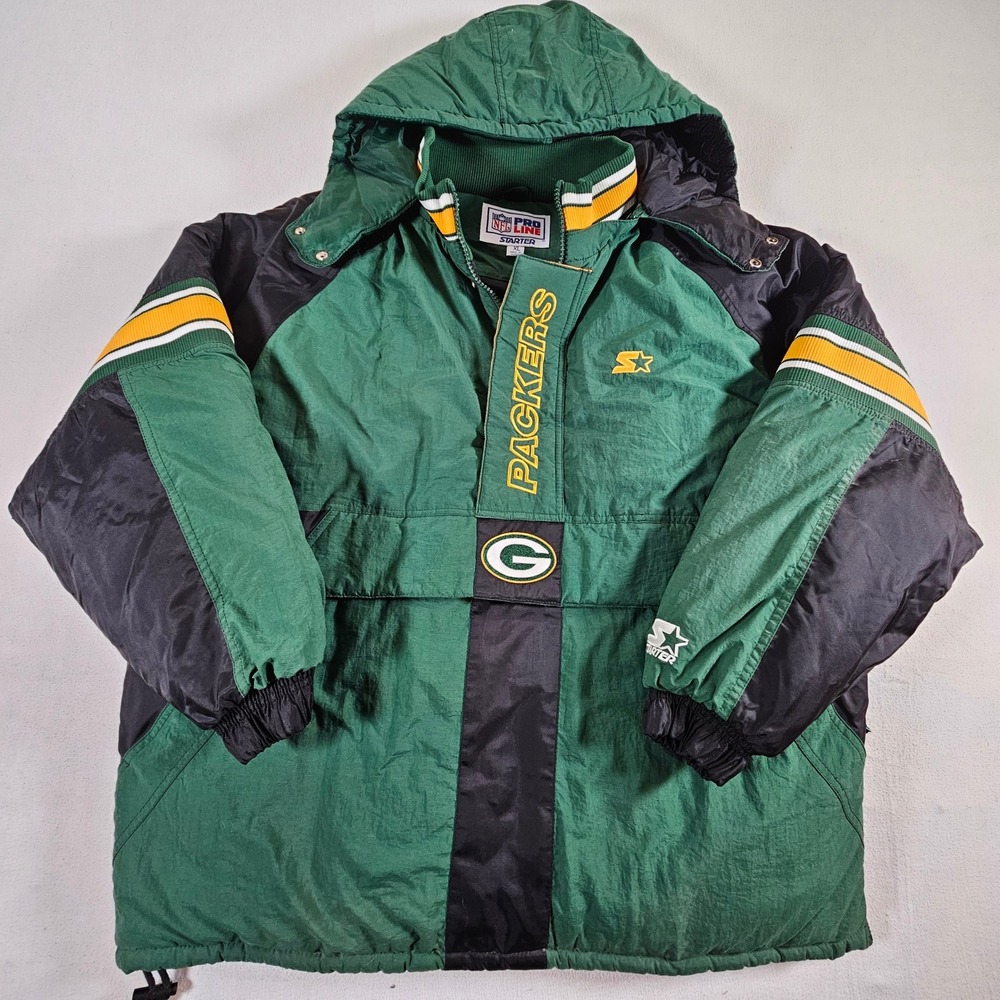 Starter Green Bay Packers Jacket Mens XL Green Vintage NFL Pro Puffer Jacket